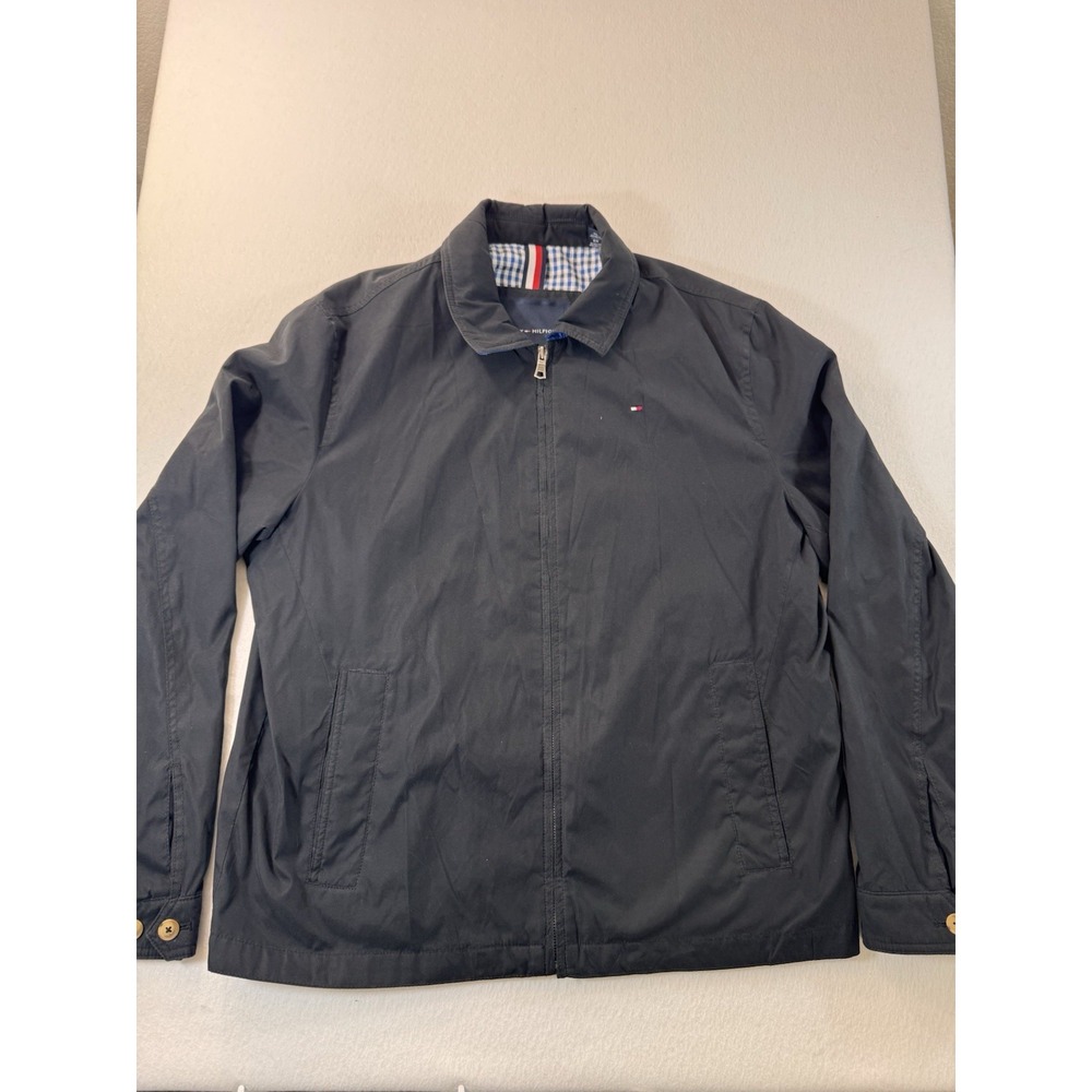 Tommy Hilfiger Mens Lightweight Microtwill Golf Jacket XL Black Full Zip Logo